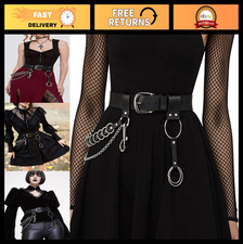 Adjustable Faux Leather Punk Chain Belt for Women, Gothic Waist Belt with Alloy