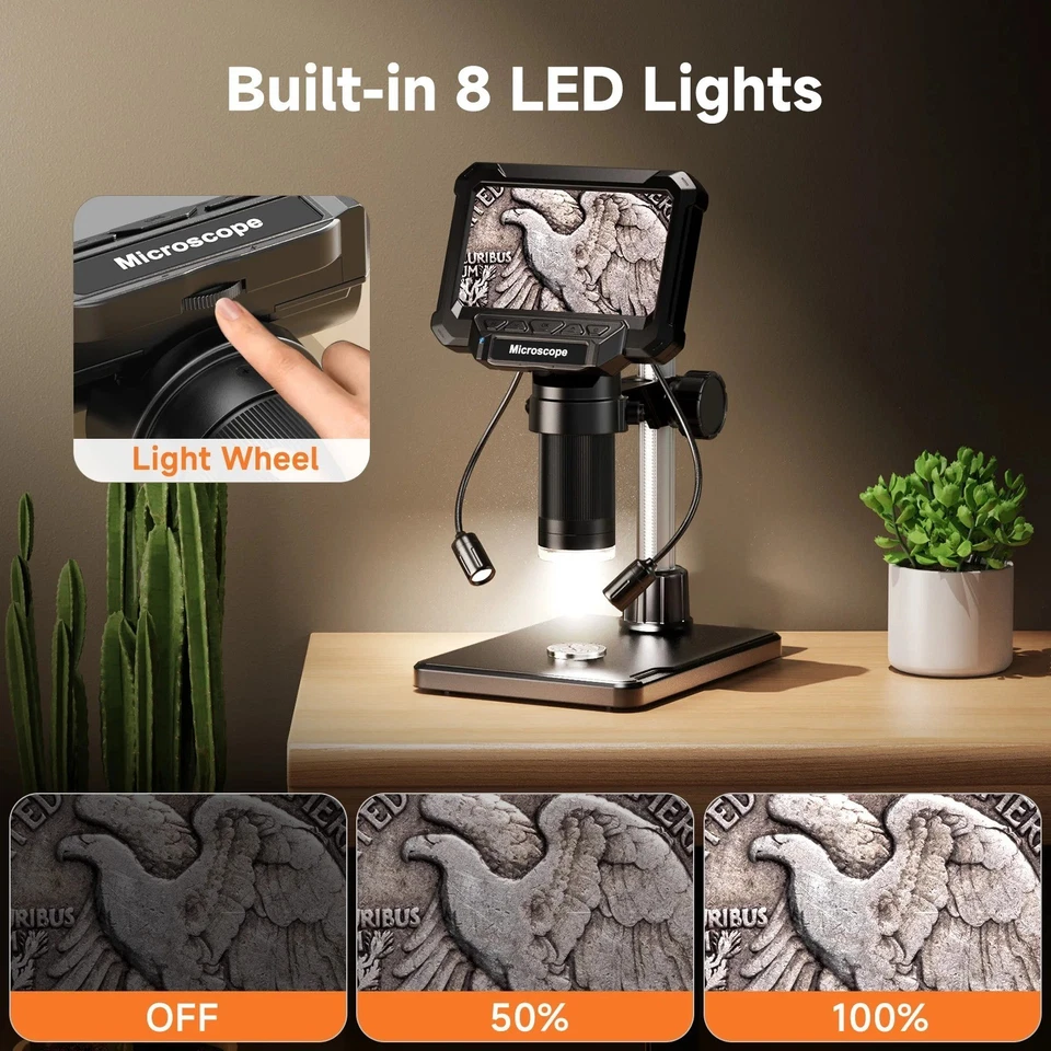 Microscopio Digitale 4,3" IPS 1600X HD 1920P con Luci Monete PCB Piante - Immagine 4 di 4