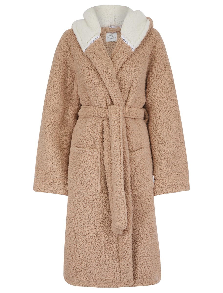 Womens Hooded Dressing Gown Tokyo Laundry Chunky Soft Teddy Fleece Tie Bath  Robe