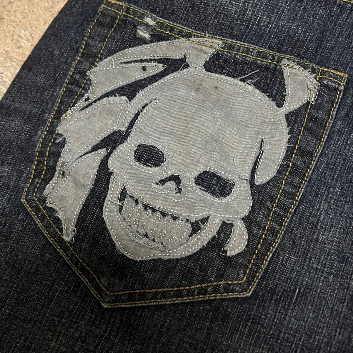 Vintage Ed Hardy Skull Wings Baggy Jeans Size 38x34 Distressed Y2K