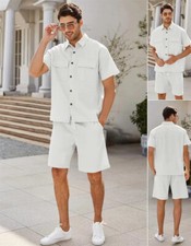 Mens Casual Outfit 2-Piece Set Hawaii Shirt and Shorts Sweatsuit Tracksuit