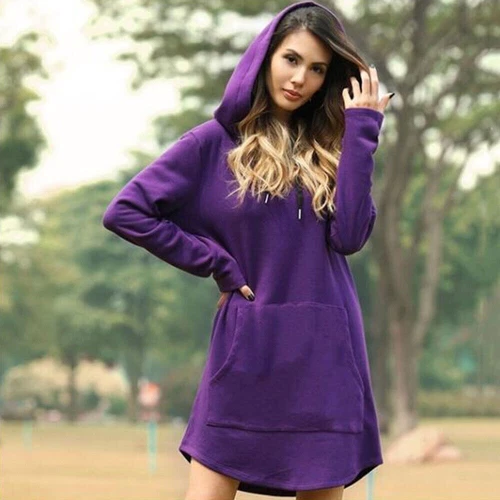 Womens Sweatshirt Hoodie Pullover Dress Pullover Tunic Women Long Solid Color UK - Picture 9 of 18