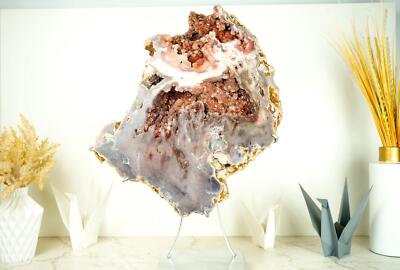Spektakuläre rosa Amethyst-Geode in AAA-Qualität mit rosa und roten zuckertrüben Tropfstein
