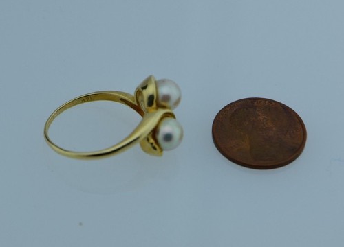 14K Yellow Gold 2 Pearl Ring with 6.7 mm. Pearls, Size 9 - Picture 5 of 6
