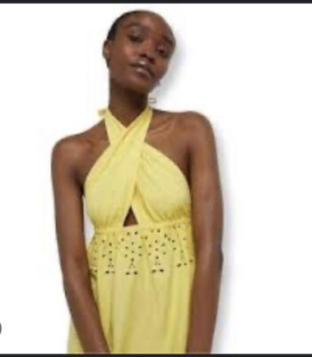 Island River NWT L Yellow Sun Resort Halter Midi Dress | eBay