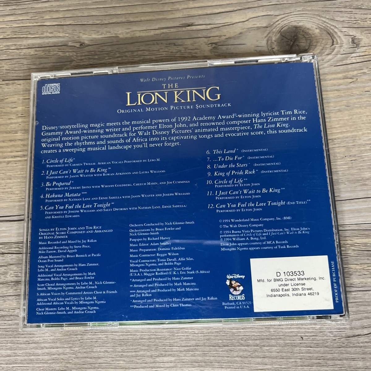 Disney: The Lion King: Original Motion Picture Soundtrack (Music