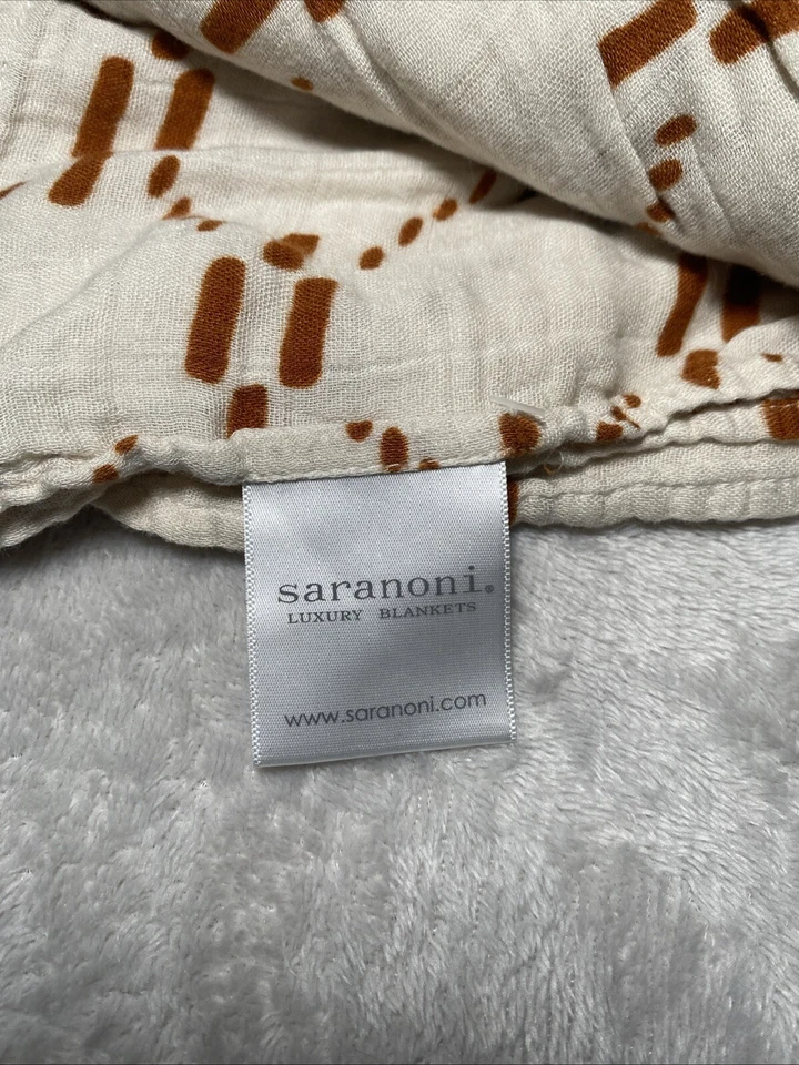 Saranoni 棕褐色婴儿襁褓毯棕色线条竹棉 Lovey 47"x47" — 第 3/4 张图片