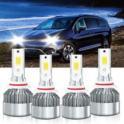 For Chrysler Pacifica 2017-2020 4x 9005 9005 LED Headlight Bulbs Combo Kit 6000K