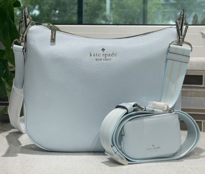 KATE SPADE ROSIE LARGER SHOULDER BAG CROSSBODY COIN POUCH LT BLUE LEATHER STRIPE