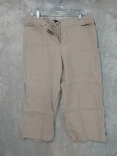 Eileen Fisher Pants Womens Medium Petite Beige Wide Leg Linen Crop Beachy