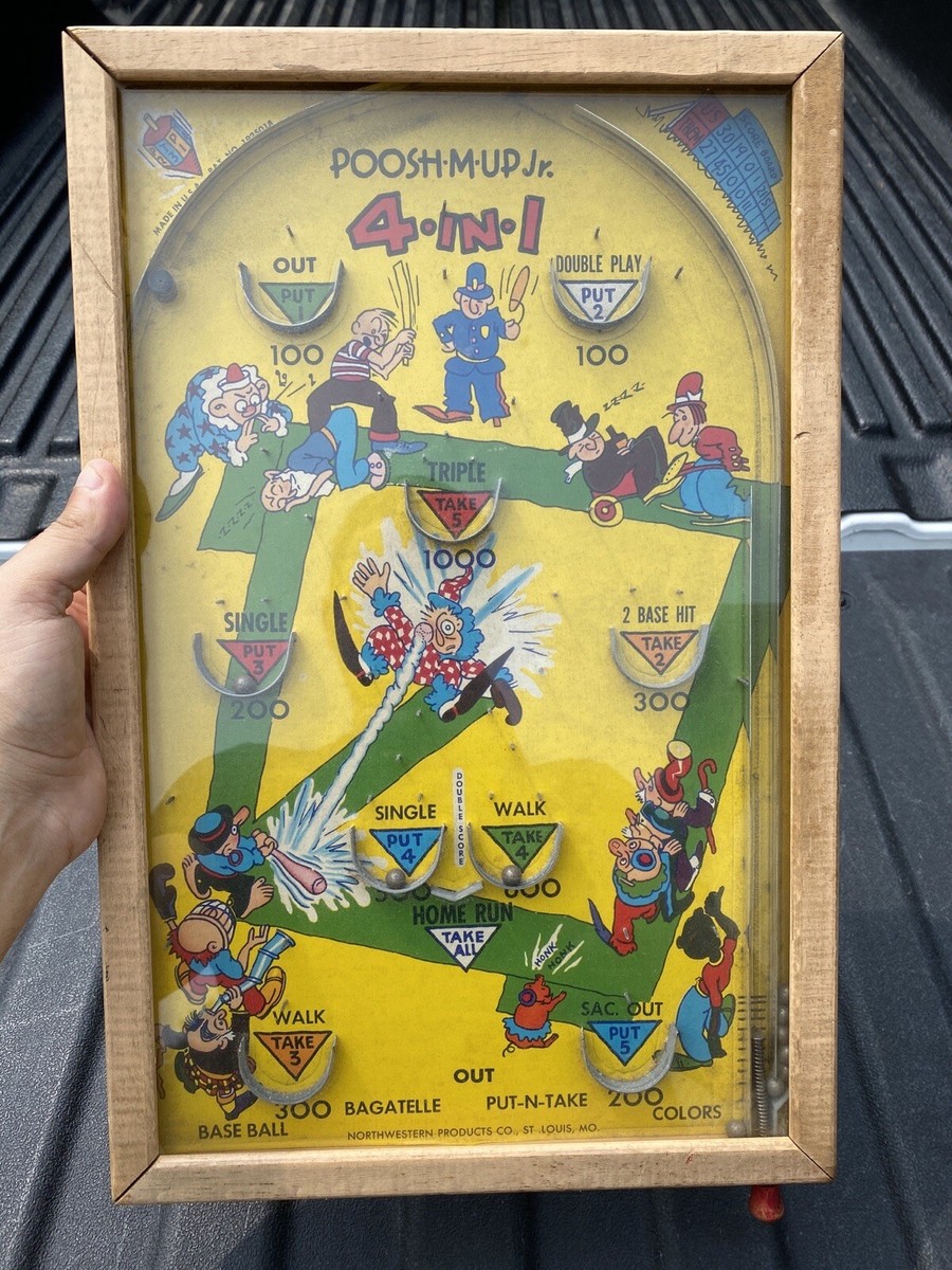 VINTAGE 1930'S POOSH-M-UP JR. TABLE TOP PINBALL GAME MADE IN VINTAGE 1930'S POOSH-M-UP JR. TABLE TOP PINBALL GAME MADE IN