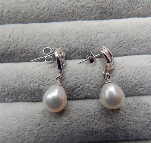 Genuine Cultured 8-9mm Freshwater Pearl Necklace Earring Set S925 Silver - Picture 3 of 5