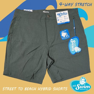 New MR. SWIM Street to Beach Hybrid 7.5'' Shorts Ash Gray Chambray Men's Size 34