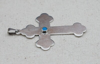 NATIVE AMERICAN Vintage Sterling Silver 925 Turquoise 2.5'' Cross Navajo