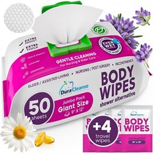 XL Bath Wipes for Adults Bathing No Rinse - 50 Count  4 Travel Wipes - 9"X12"