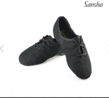 Sansha Tivoli canvas lace up oxfords black suede sole JS3C Jazz shoes neoprene