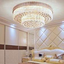 23.6" Luxury Crystal Chandelier Flush Mount Lighting Ceiling Fixtures w/Remote