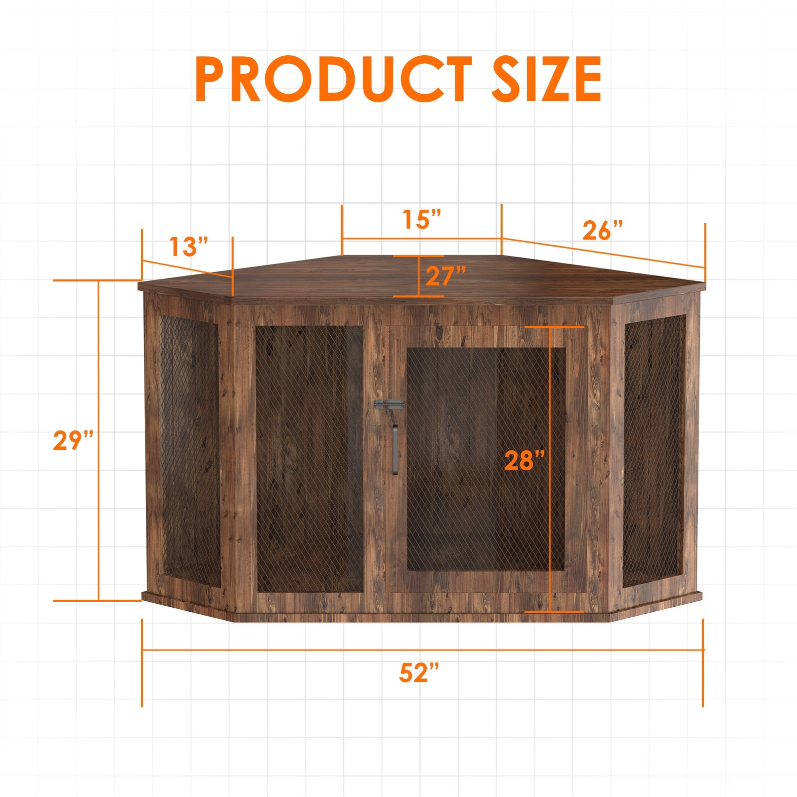 52" Corner Dog Crate Large Pet Kennel Wood TV Stand End Table Dog Cage Furniture