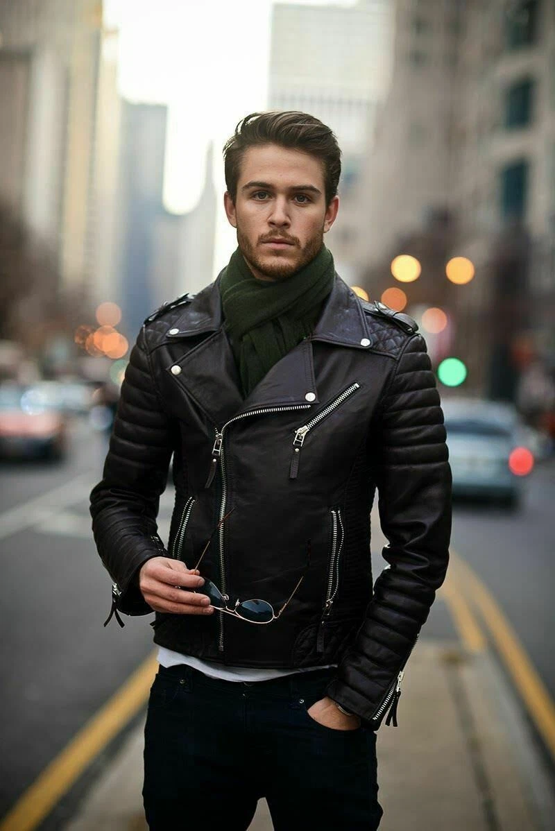 Men's Biker Studded Stylish Magnificent Leather Jacket All 