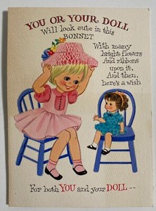 VINTAGE Hallmark Greeting Card 1962.  W/ Pop Out Honeycomb Hat For Paper doll