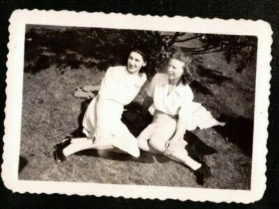Vintage Antique Photograph Two Young Women Sitting on the Ground
