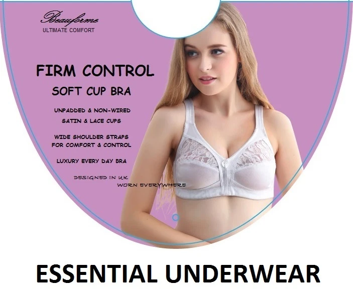 LADIES FIRM CONTROL SOFT SATIN CUP BRA UNPADDED NON WIRED FULL CUP SIZE 34B  -48E