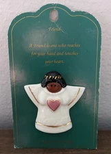 Vintage Hearts & Flowers Friend African American/Ethnic Ceramic Angel Lapel Pin