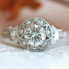 Art Deco 2 CT Round Cut Moissanite Stone Antique Engagement Ring in 925 Silver
