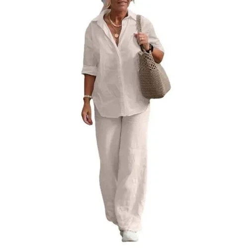Women's Cotton Linen Suit Sleeve Shirt Long Loose Pants Set Female Casual Sets - Picture 13 of 26