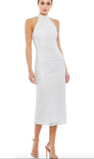 MAC DUGGAL 70110 EMEBELLISHED HALTER NECK WHITE SHEATH DRESS sz 2