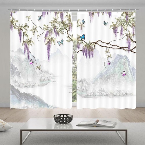 Butterflies In Mountains 3D Blockout Photo Print Curtain Fabric Curtains Window - Imagen 4 de 10