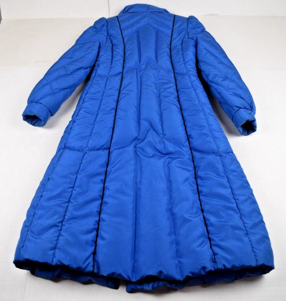 Vintage Puffer Coat The Waters Edge Sz XS/S 70s Duck Down Shimmery Blue Quilted - Image 4 of 4