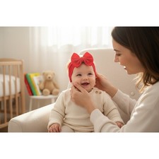 Baby Girl Red Bow Headband Nylon Stretchy Soft Fabric Toddler Infant