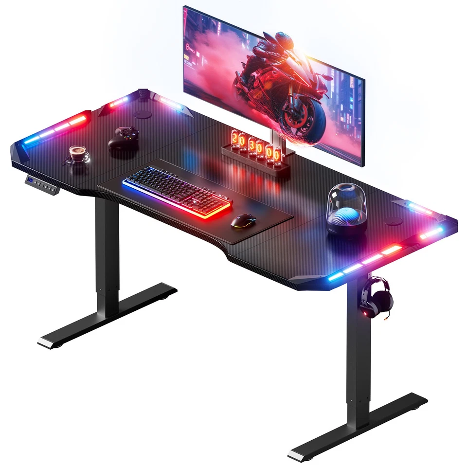 HLDIRECT 63 Inch Standing Desk with LED Lights, Adjustable Height Gaming Table - Image 1 of 4
