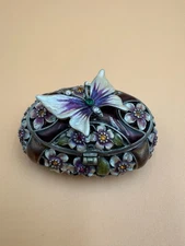 Exquisite Butterfly & Floral Enamel Trinket Box with Crystal Accents