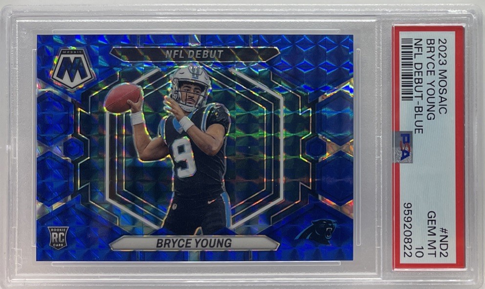2023 Panini Mosaic NFL Debut Bryce Young RC Rookie BLUE Prizm #81/99 PSA 10 GEM