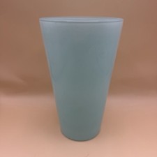 Aqua Turquoise Frosted Glass Flower Vase 8  Wide Mouth Tapered Retro Decor