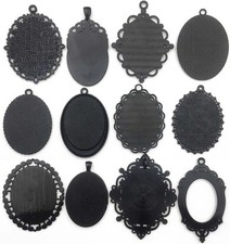 10Pcs 30X40Mm Black Pendant Trays, Blank Glass Cabochons Dome Base Setting Bezel