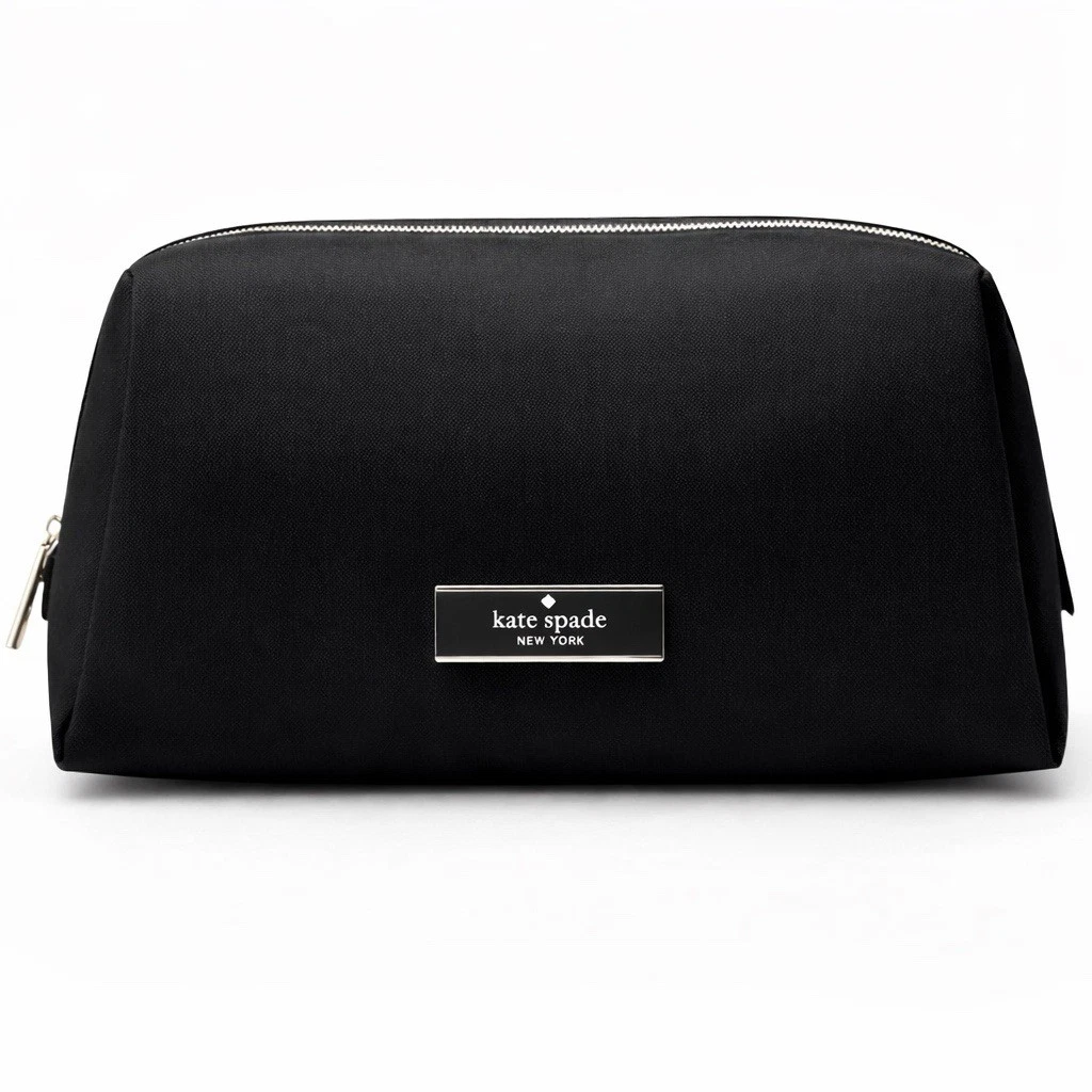 Kate Spade Black Nylon Cosmetic Bag Travel Makeup Pouch Organizer Designer Style