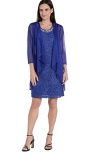 R M Richards Glitter Lace Beaded Jewel Neck Dress and Lace Jacket Royal size 6