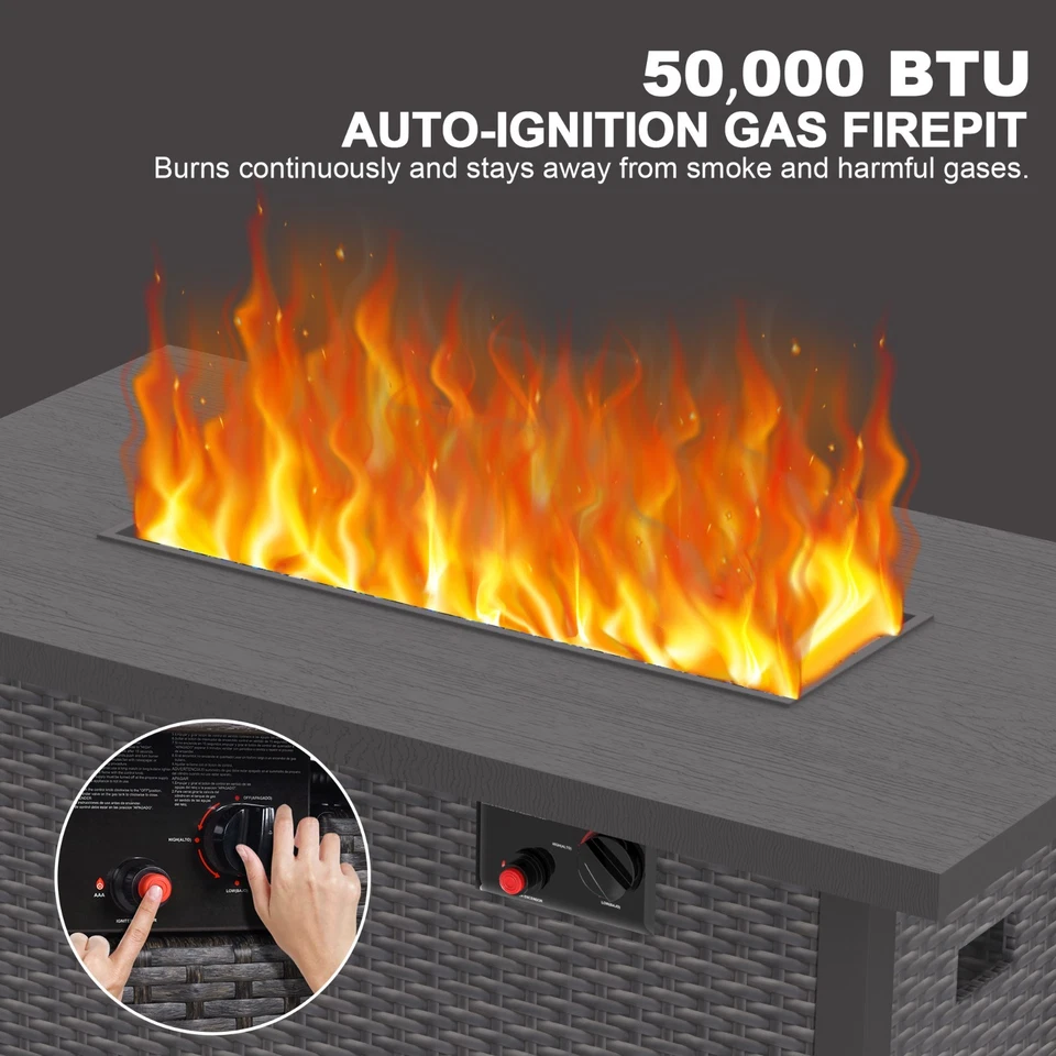 50, 000 BTU Propane Gas Fire Pit Table - 42" Outdoor Dining Table With Fire Pit - Image 3 of 4