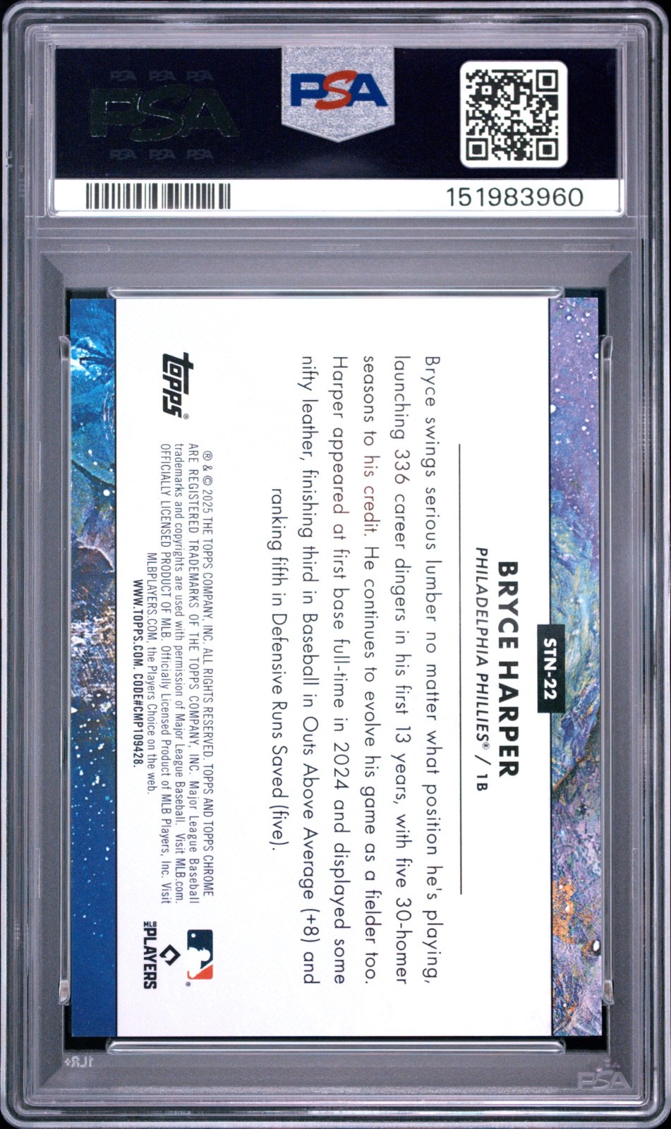 2025 Topps Cosmic Chrome Bryce Harper Stars in the night Gold /50 PSA 10 POP 2 view 2