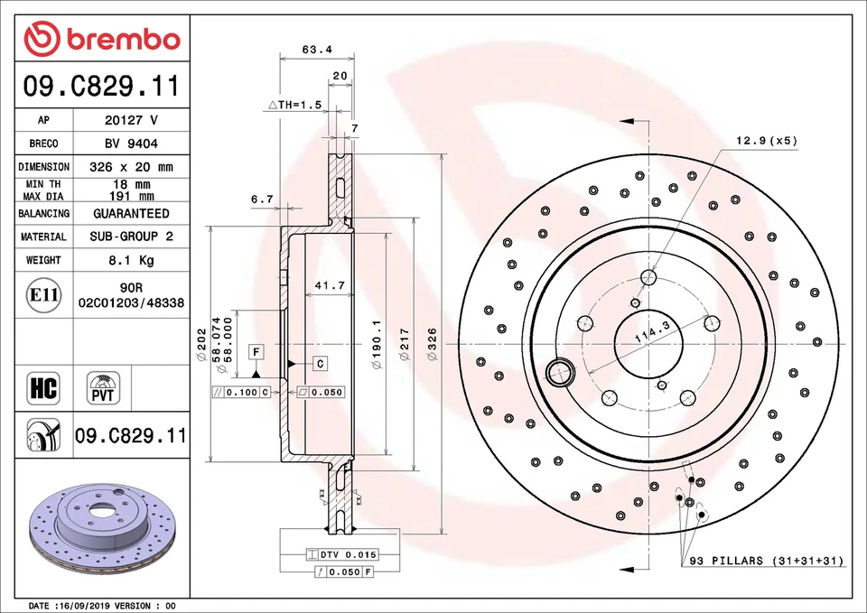 Brembo Rear OE Equivalent Brake Rotors Pair for 2018-2021 Subaru Impreza WRX STI - Image 2 of 3