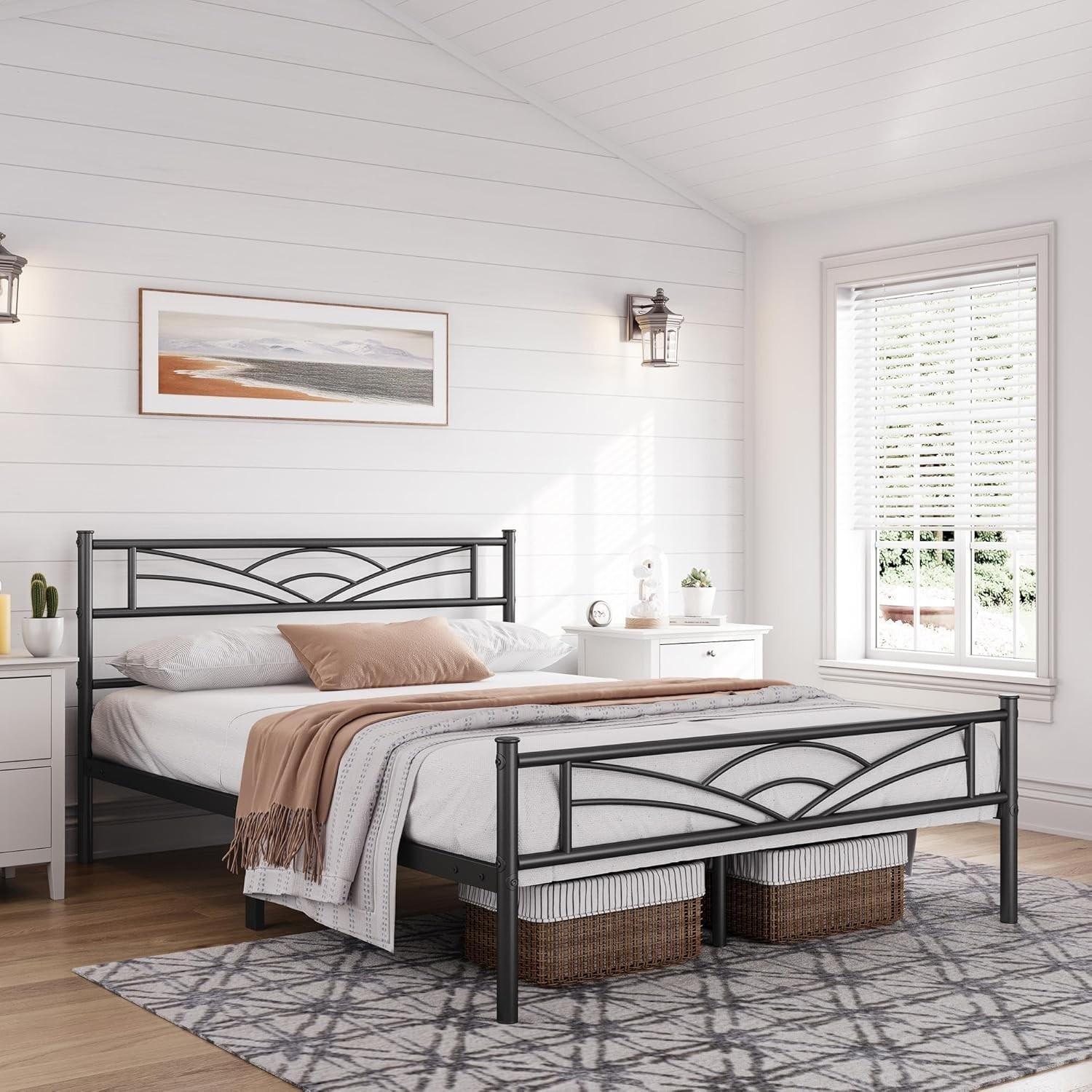 S Metal Platform Bed Mattress Foundation W/cloud-in