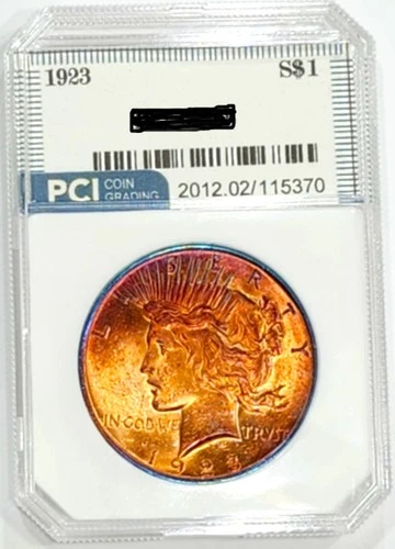 1923 Peace Dollar Gem BU +++  Lustrous Rainbow Color Toned