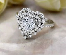 2Ct Heart Cut Lab-Created Diamond Double Halo Wedding Ring 14K White Gold Plated