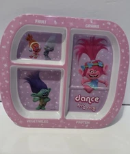 Trolls Movie Children's Melamine Plastic Divided Pink Plate Zak 7.75" X 8.5"