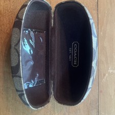COACH Glasses Sunglasses Case Hard Clam Shell Tan Brown Signature Logo Monogram
