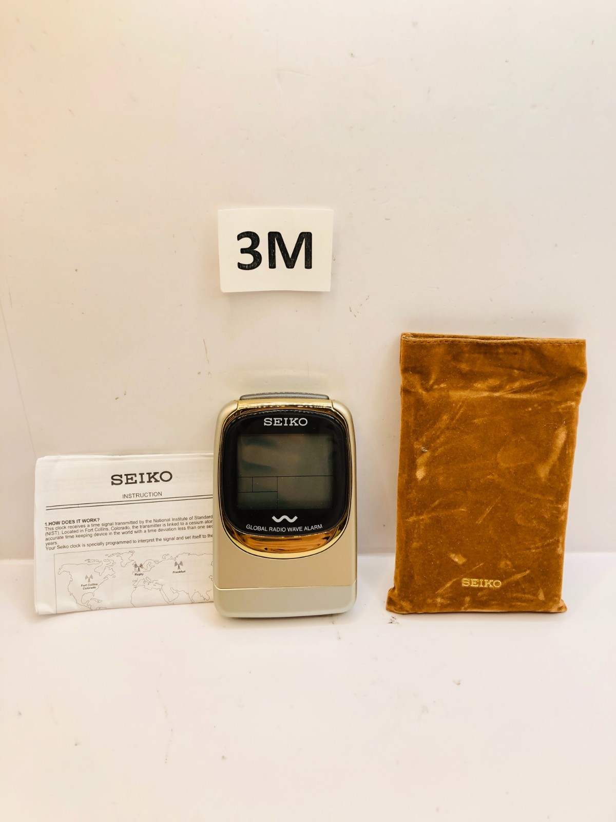 Seiko Digital Travel Alarm Clock Global Radio Wave Control Gold Color