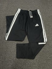 New Adidas Sweatpants Men  s Medium Black 3 Stripes Tricot Drawstring Fleece